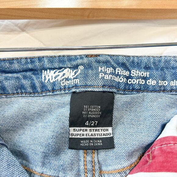 Mossimo High Rise Distressed Denim Shorts 4/27 Stars & Stripes Patchwork - Picture 2 of 3